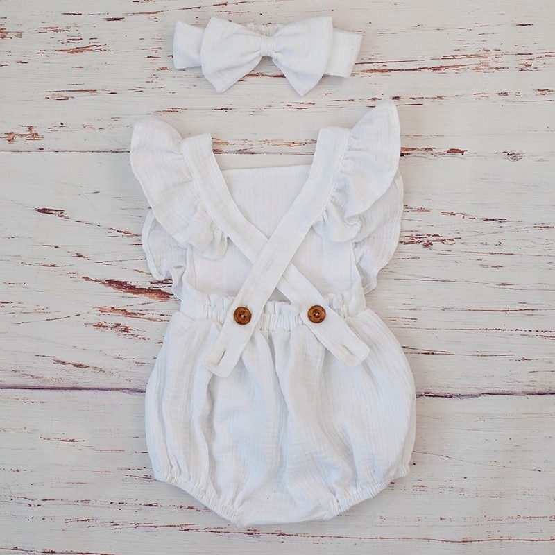 Cotton Romper and Headband with Bow