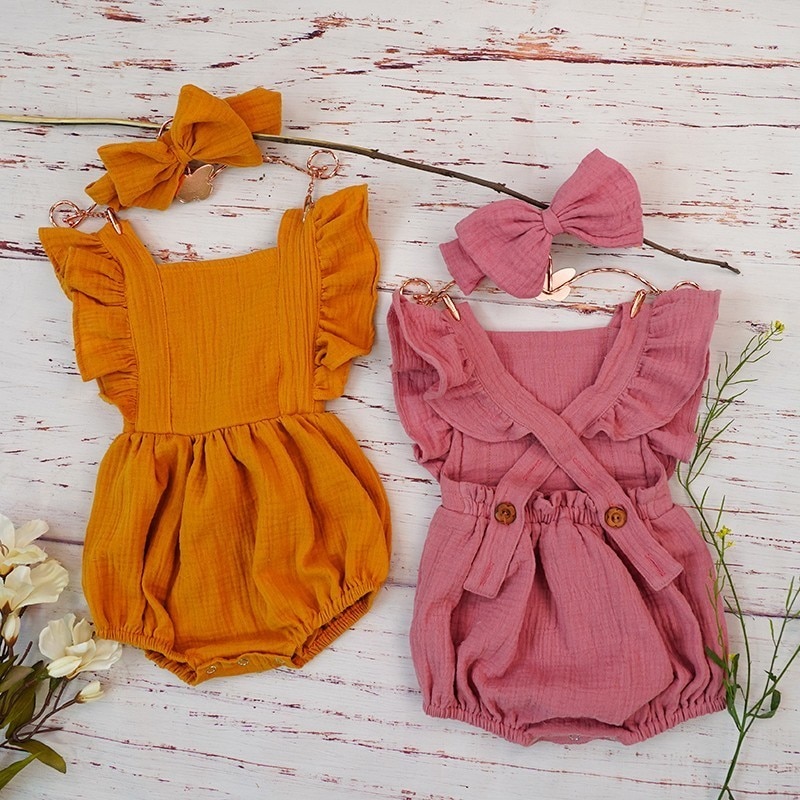 Cotton Romper and Headband with Bow