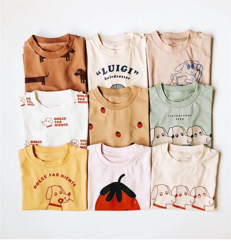 Animals Fruits Foods Printed O Neck Baby T-Shirt