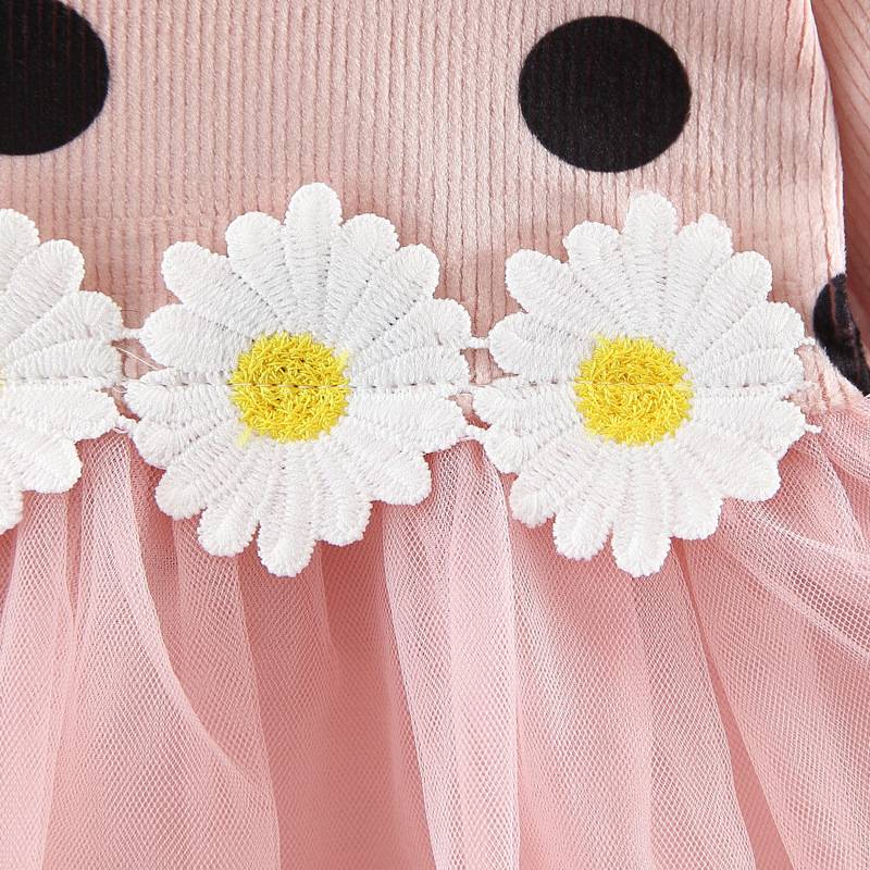 Girl's Polka Dot Dress with Daisy Appliques
