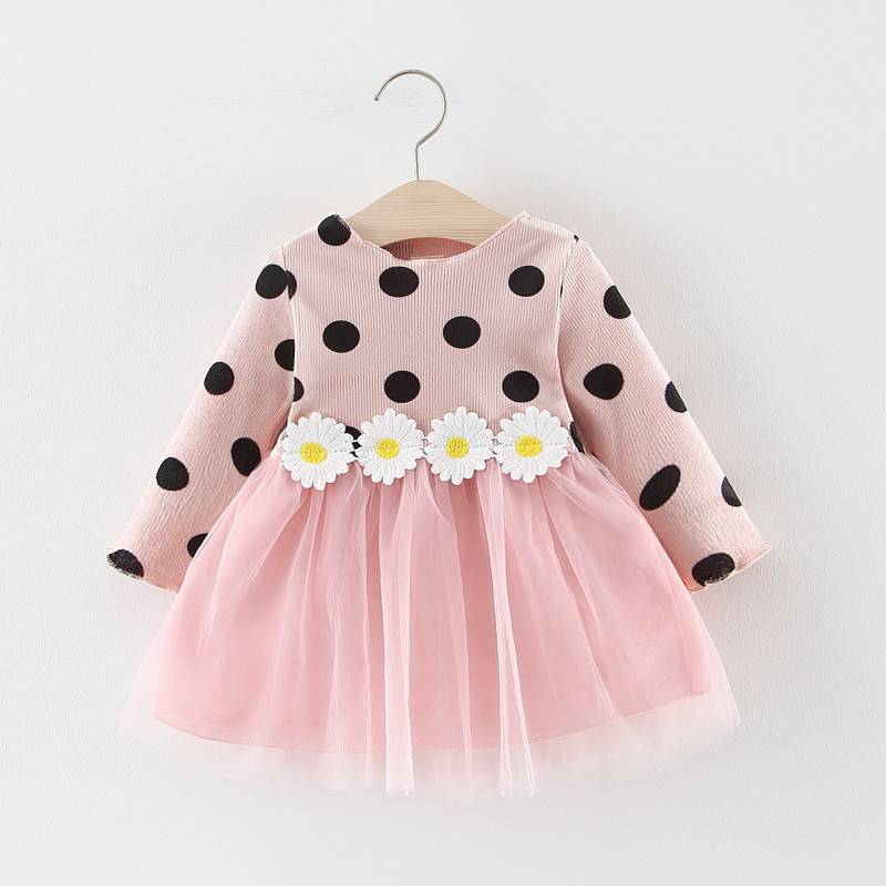 Girl's Polka Dot Dress with Daisy Appliques