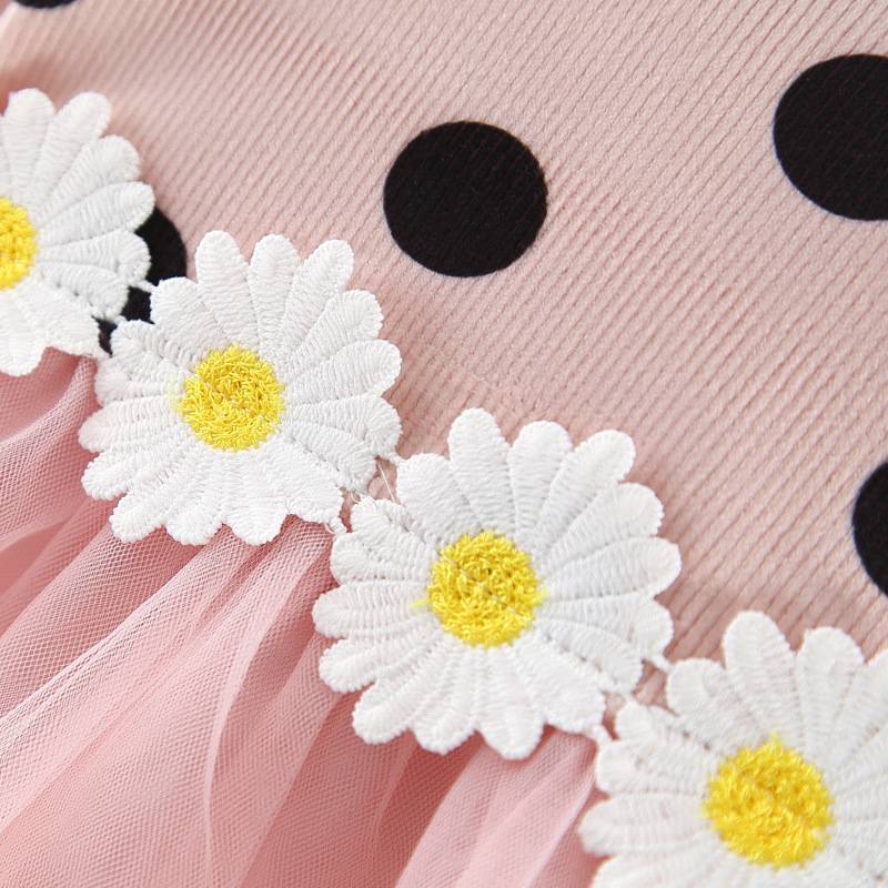Girl's Polka Dot Dress with Daisy Appliques