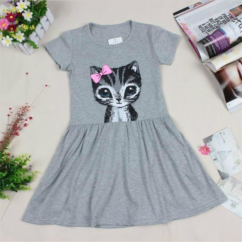 Cute Summer Cat Printed Cotton Baby Girl’s Dress