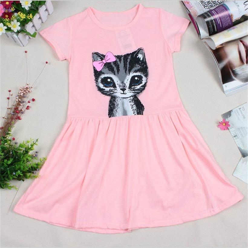 Cute Summer Cat Printed Cotton Baby Girl’s Dress
