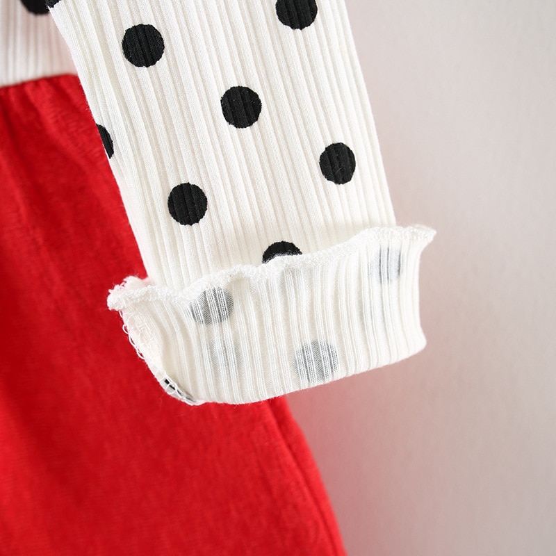 Cute Polka Dotted Cotton Dress with Bow