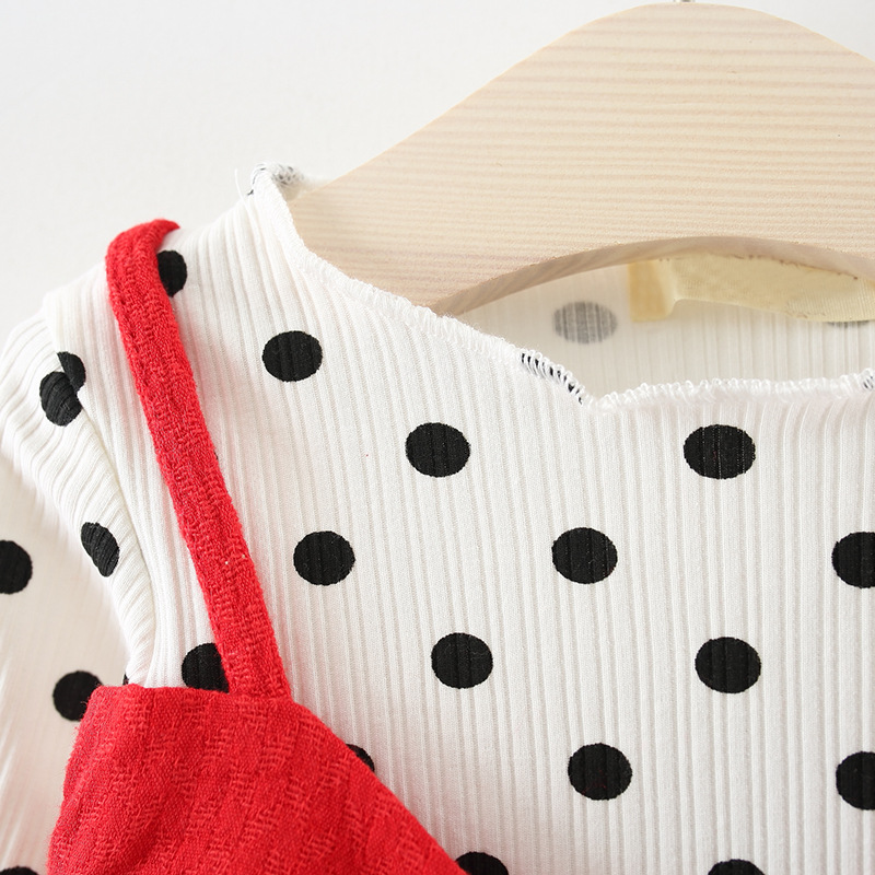 Cute Polka Dotted Cotton Dress with Bow