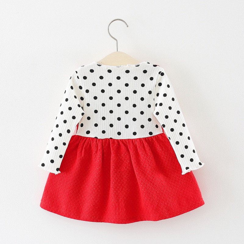Cute Polka Dotted Cotton Dress with Bow