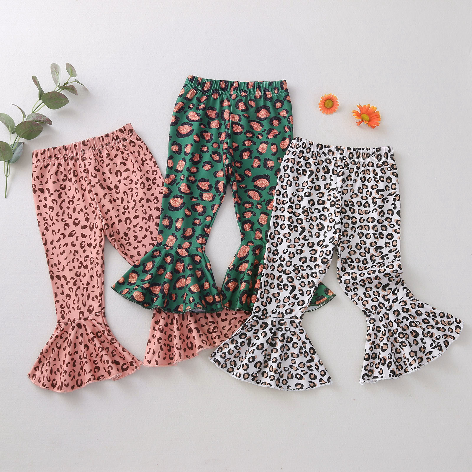Leopard Printed Wide-Leg Flare Pants for Girls