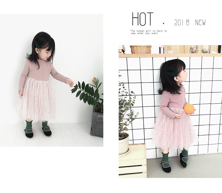Cute Long Sleeved Cotton Dress with Ruffles