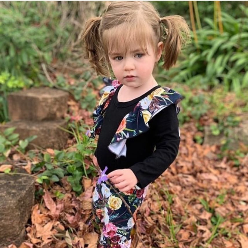 Baby Girl's Floral Print Romper and Pants 2 Pcs Set