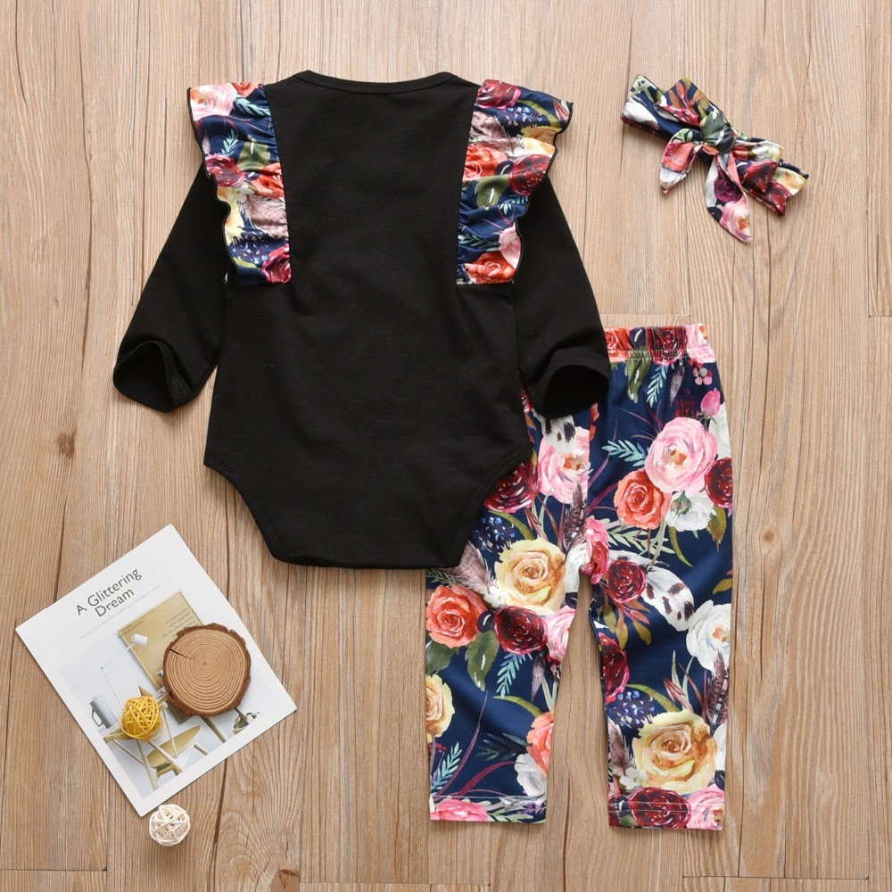Baby Girl's Floral Print Romper and Pants 2 Pcs Set